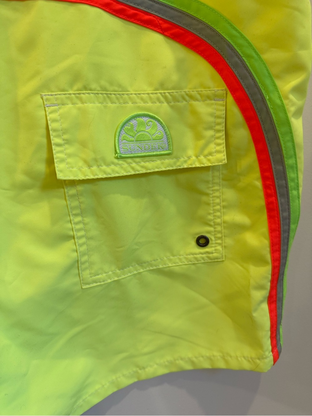 Sundek NWOT Neon Yellow Swim Trunks with triple stripe accent - Picture 3 of 4